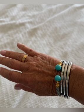 Silver Cable Cuff Bracelet with Turquoise Accent